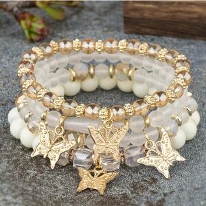 Boho Crystal Butterfly Bracelet for Women Adjustable Beaded Jewelry